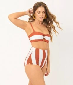 Unique Vintage Rust & White Stripe Louise Swim Bottom -Pleaser Clothing Store unique vintage rust white stripe louise swim bottom 325520