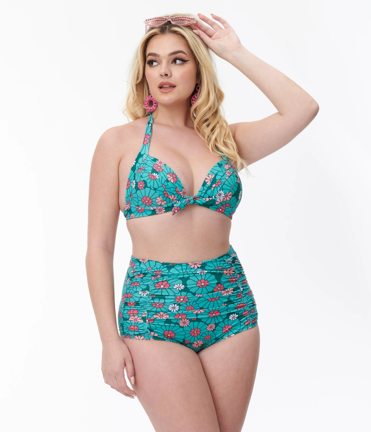 Unique Vintage Teal Flower Child Monroe Halter Swim Top 1 Unique Vintage Teal Flower Child Monroe Halter Swim Top
