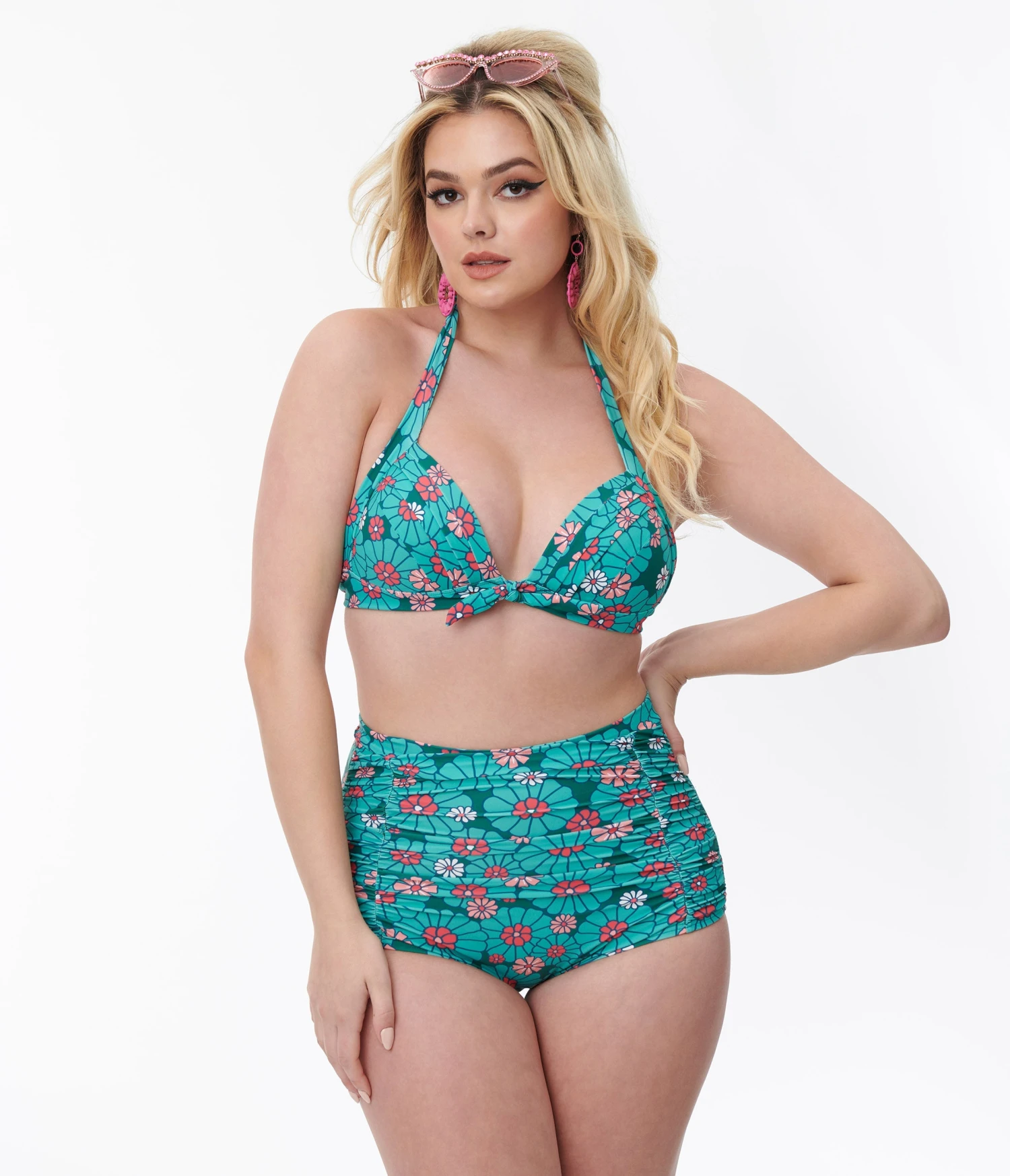 Unique Vintage Teal Flower Child Monroe Halter Swim Top 3 Unique Vintage Teal Flower Child Monroe Halter Swim Top - Image 3