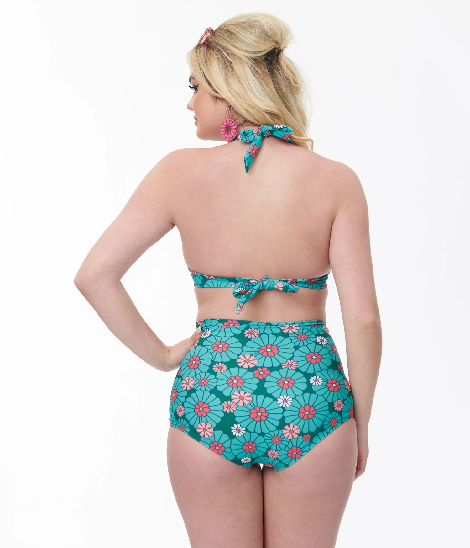 Unique Vintage Teal Flower Child Monroe Halter Swim Top 2 Unique Vintage Teal Flower Child Monroe Halter Swim Top - Image 2
