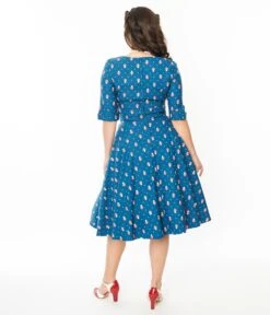 Unique Vintage Teal Mushroom Stamp Delores Swing Dress -Pleaser Clothing Store unique vintage teal mushroom stamp delores swing dress 114217