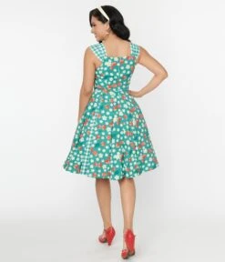 Unique Vintage Teal Strawberry Floral Picnic Swing Dress -Pleaser Clothing Store unique vintage teal strawberry floral picnic swing dress 709863
