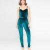 Unique Vintage Teal Velvet Jumpsuit