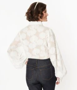 Unique Vintage White Floral Francesca Blouse -Pleaser Clothing Store unique vintage white floral francesca blouse 868863