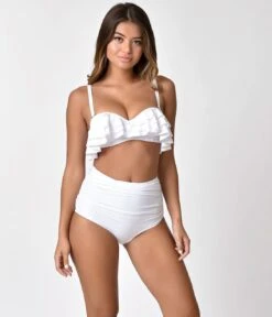 Unique Vintage White Georgiana High Waist Swim Bottoms -Pleaser Clothing Store unique vintage white georgiana high waist swim bottoms 383659