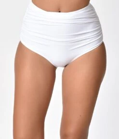 Unique Vintage White Georgiana High Waist Swim Bottoms -Pleaser Clothing Store unique vintage white georgiana high waist swim bottoms 894421