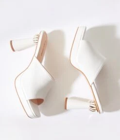 Unique Vintage White Leatherette Spiral Ball Mule Heels -Pleaser Clothing Store unique vintage white leatherette spiral ball mule heels 308781