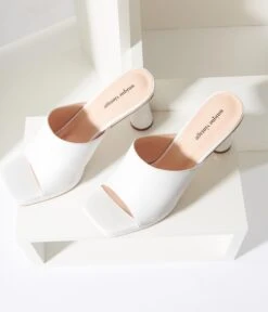 Unique Vintage White Leatherette Spiral Ball Mule Heels -Pleaser Clothing Store unique vintage white leatherette spiral ball mule heels 525160