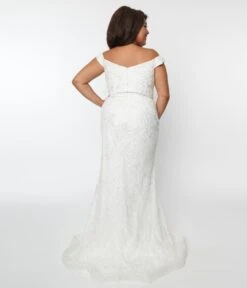 Vintage Inspired Plus Size White Floral Mermaid Wedding Dress -Pleaser Clothing Store vintage inspired plus size white floral mermaid wedding dress 997305