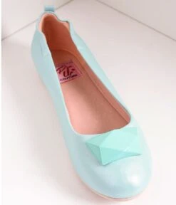 PLEASER Vintage Style Aqua Blue Leatherette & Geometric Gem Ballet Flats -Pleaser Clothing Store vintage style aqua blue leatherette geometric gem ballet flats 192066