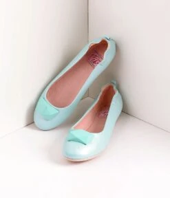 PLEASER Vintage Style Aqua Blue Leatherette & Geometric Gem Ballet Flats -Pleaser Clothing Store vintage style aqua blue leatherette geometric gem ballet flats 455628