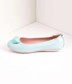 PLEASER Vintage Style Aqua Blue Leatherette & Geometric Gem Ballet Flats -Pleaser Clothing Store vintage style aqua blue leatherette geometric gem ballet flats 661885