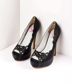 PLEASER Vintage Style Black Leatherette Cutout Peep Toe Platform Heel 7 PLEASER Vintage Style Black Leatherette Cutout Peep Toe Platform Heel -Pleaser Clothing Store vintage style black leatherette cutout peep toe platform heel 554903