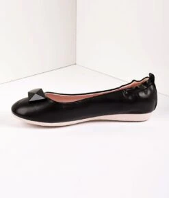 PLEASER Vintage Style Black Leatherette & Geometric Gem Ballet Flats -Pleaser Clothing Store vintage style black leatherette geometric gem ballet flats 160730
