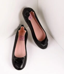 PLEASER Vintage Style Black Leatherette & Geometric Gem Ballet Flats