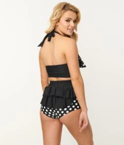 Vintage Style Black & White Polka Dot Swim Bottom -Pleaser Clothing Store vintage style black white polka dot swim bottom 189786