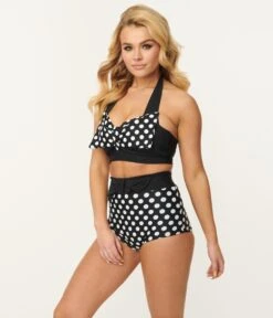Vintage Style Black & White Polka Dot Swim Bottom -Pleaser Clothing Store vintage style black white polka dot swim bottom 722568