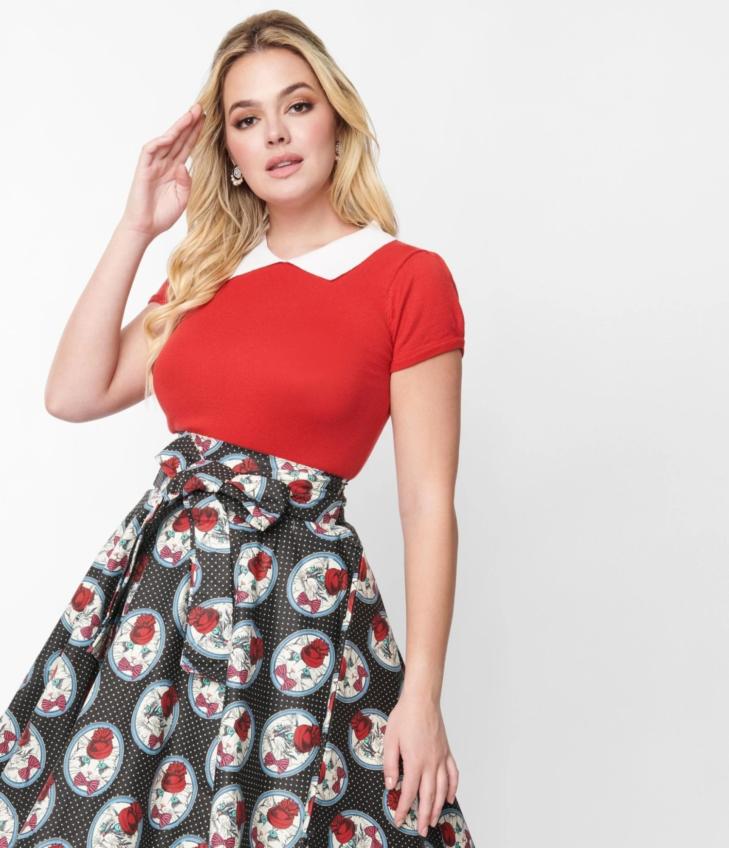 Vintage Style Red & White Collar Sweater Knit Top 1 Vintage Style Red & White Collar Sweater Knit Top