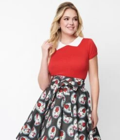 Vintage Style Red & White Collar Sweater Knit Top 7 Vintage Style Red & White Collar Sweater Knit Top -Pleaser Clothing Store vintage style red white collar sweater knit top 527462