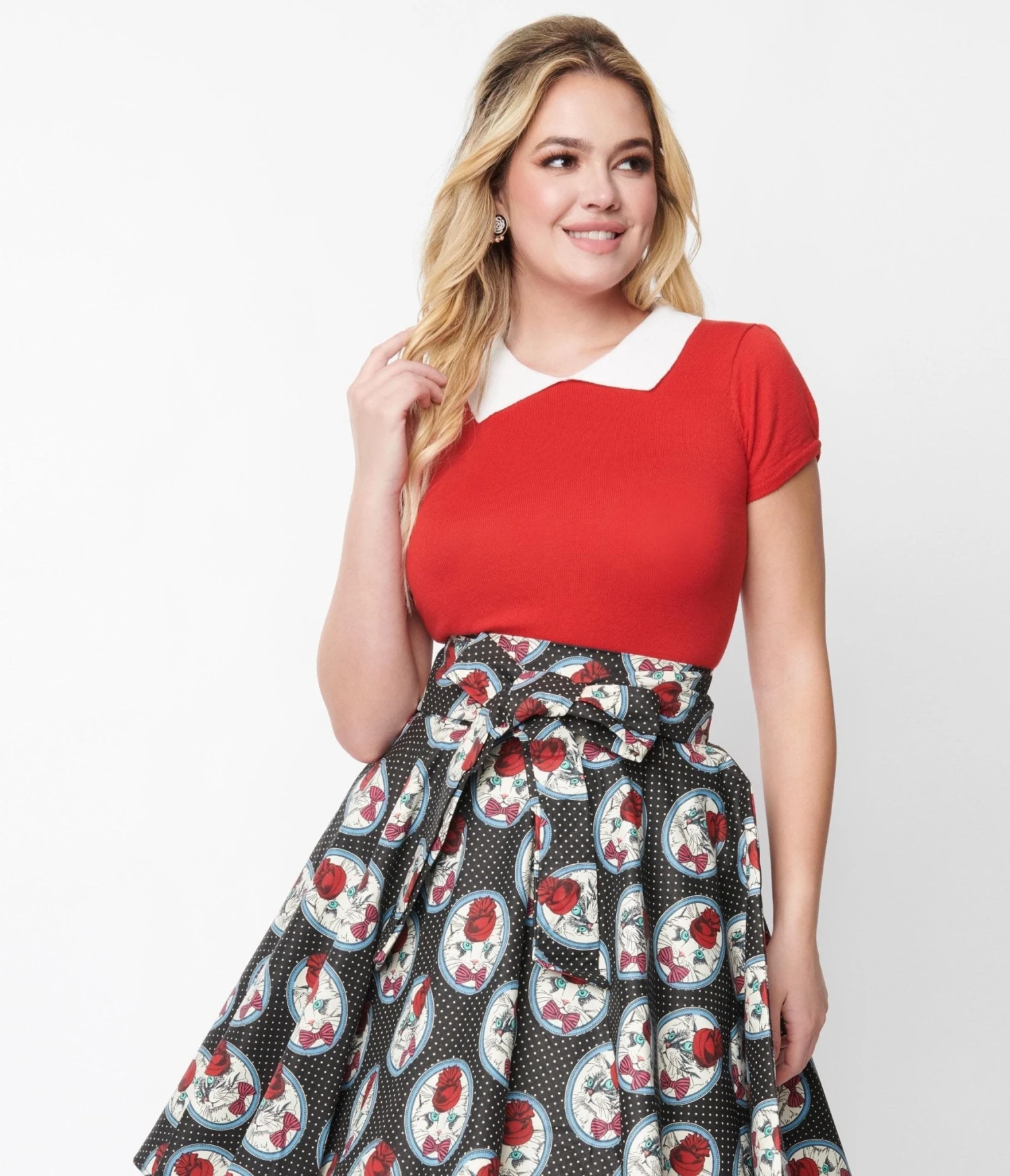 Vintage Style Red & White Collar Sweater Knit Top 3 Vintage Style Red & White Collar Sweater Knit Top - Image 3