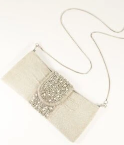 Vintage Style Silver Beaded & Rhinestone Clutch