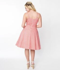 Voodoo Vixen 1950s Style Red & White Gingham Daisy Dolly Swing Dress -Pleaser Clothing Store voodoo vixen 1950s style red white gingham daisy dolly swing dress 706448