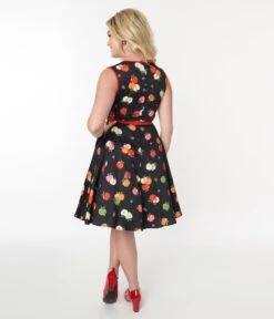 Voodoo Vixen Black & Apples Flare Dress -Pleaser Clothing Store voodoo vixen black apples flare dress 617611