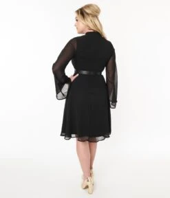Voodoo Vixen Black Chiffon Belted Flare Dress -Pleaser Clothing Store voodoo vixen black chiffon belted flare dress 162166