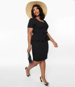 Voodoo Vixen Black Peplum Pencil Dress -Pleaser Clothing Store voodoo vixen black peplum pencil dress 350807