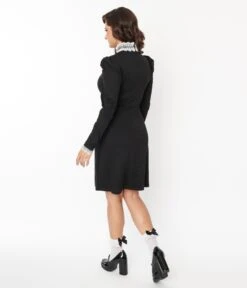 Voodoo Vixen Black & White Lace Collar Shift Dress -Pleaser Clothing Store voodoo vixen black white lace collar shift dress 224760