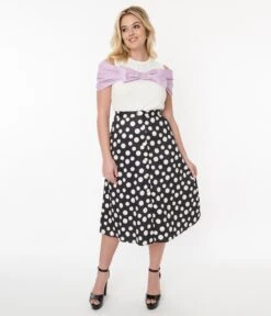 Voodoo Vixen Black & White Polka Dot Midi Skirt