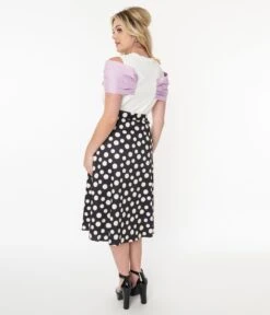 Voodoo Vixen Black & White Polka Dot Midi Skirt -Pleaser Clothing Store voodoo vixen black white polka dot midi skirt 479453