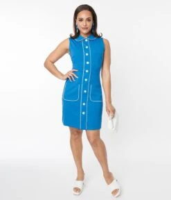 Voodoo Vixen Blue & White Floral Button Bodycon Dress -Pleaser Clothing Store voodoo vixen blue white floral button bodycon dress 531752