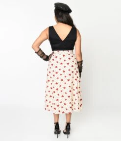 Voodoo Vixen Cream & Heart Polka Dot Midi Skirt -Pleaser Clothing Store voodoo vixen cream heart polka dot midi skirt 523648