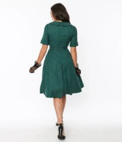 Voodoo Vixen Green Gingham Belted Swing Dress -Pleaser Clothing Store voodoo vixen green gingham belted swing dress 719719