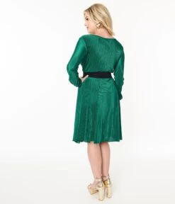 Voodoo Vixen Green Pleated Satin Swing Dress -Pleaser Clothing Store voodoo vixen green pleated satin swing dress 107801
