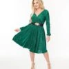 Voodoo Vixen Green Pleated Satin Swing Dress