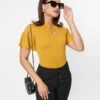 Voodoo Vixen Mustard Flutter Sleeve Top