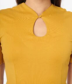 Voodoo Vixen Mustard Flutter Sleeve Top -Pleaser Clothing Store voodoo vixen mustard flutter sleeve top 762142