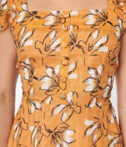 Voodoo Vixen Mustard & White Floral Swing Dress -Pleaser Clothing Store voodoo vixen mustard white floral swing dress 541145