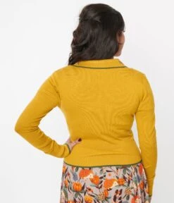 Voodoo Vixen Mustard Yellow Leaf Embroidered Cardigan -Pleaser Clothing Store voodoo vixen mustard yellow leaf embroidered cardigan 189273