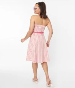 Voodoo Vixen Pink Striped Halter Swing Dress -Pleaser Clothing Store voodoo vixen pink striped halter swing dress 338188