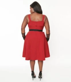 Voodoo Vixen Red & Black Heart Buckle Flare Dress -Pleaser Clothing Store voodoo vixen red black heart buckle flare dress 559941