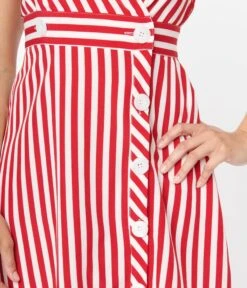 Voodoo Vixen Red & White Striped Flare Dress -Pleaser Clothing Store voodoo vixen red white striped flare dress 325151