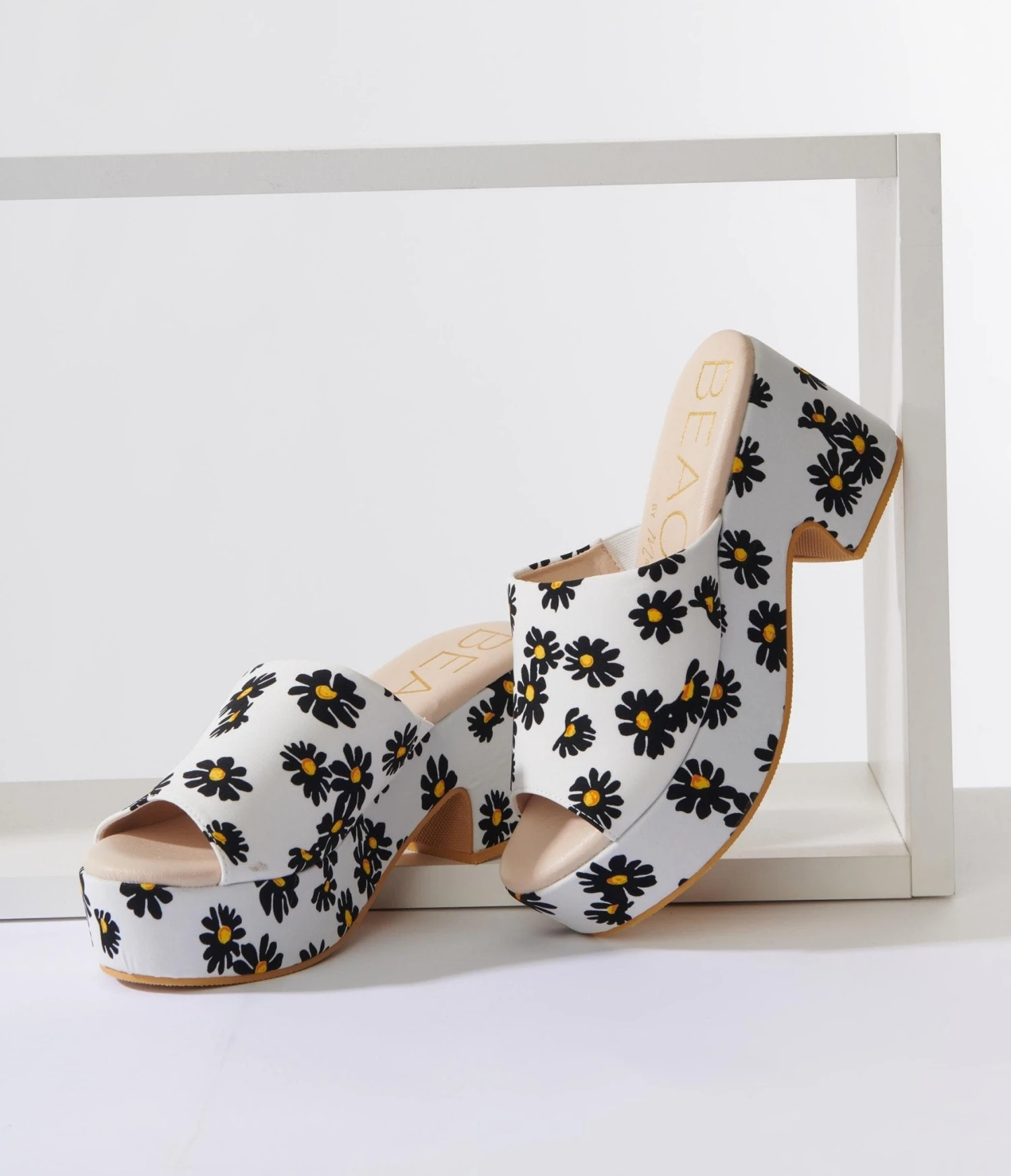 Matisse White & Black Daisy Print Platform Mule 1 Matisse White & Black Daisy Print Platform Mule
