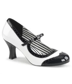PLEASER White & Black Spectator Mary Jane Kitten Heel Pumps