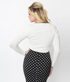 White & Black Trim Textured Cropped Cardigan -Pleaser Clothing Store white black trim textured cropped cardigan 470999