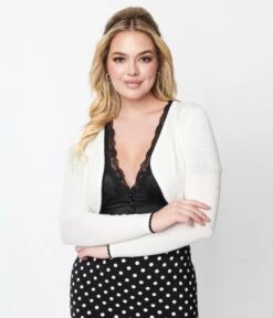 White & Black Trim Textured Cropped Cardigan -Pleaser Clothing Store white black trim textured cropped cardigan 866792