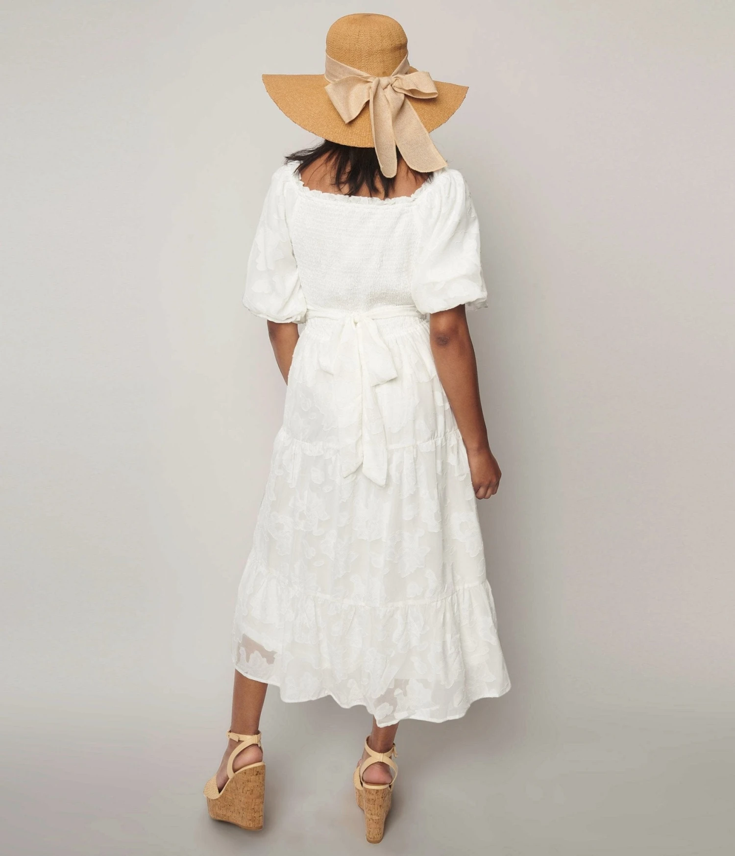 White Burnout Floral Smocked Midi Dress 2 White Burnout Floral Smocked Midi Dress - Image 2