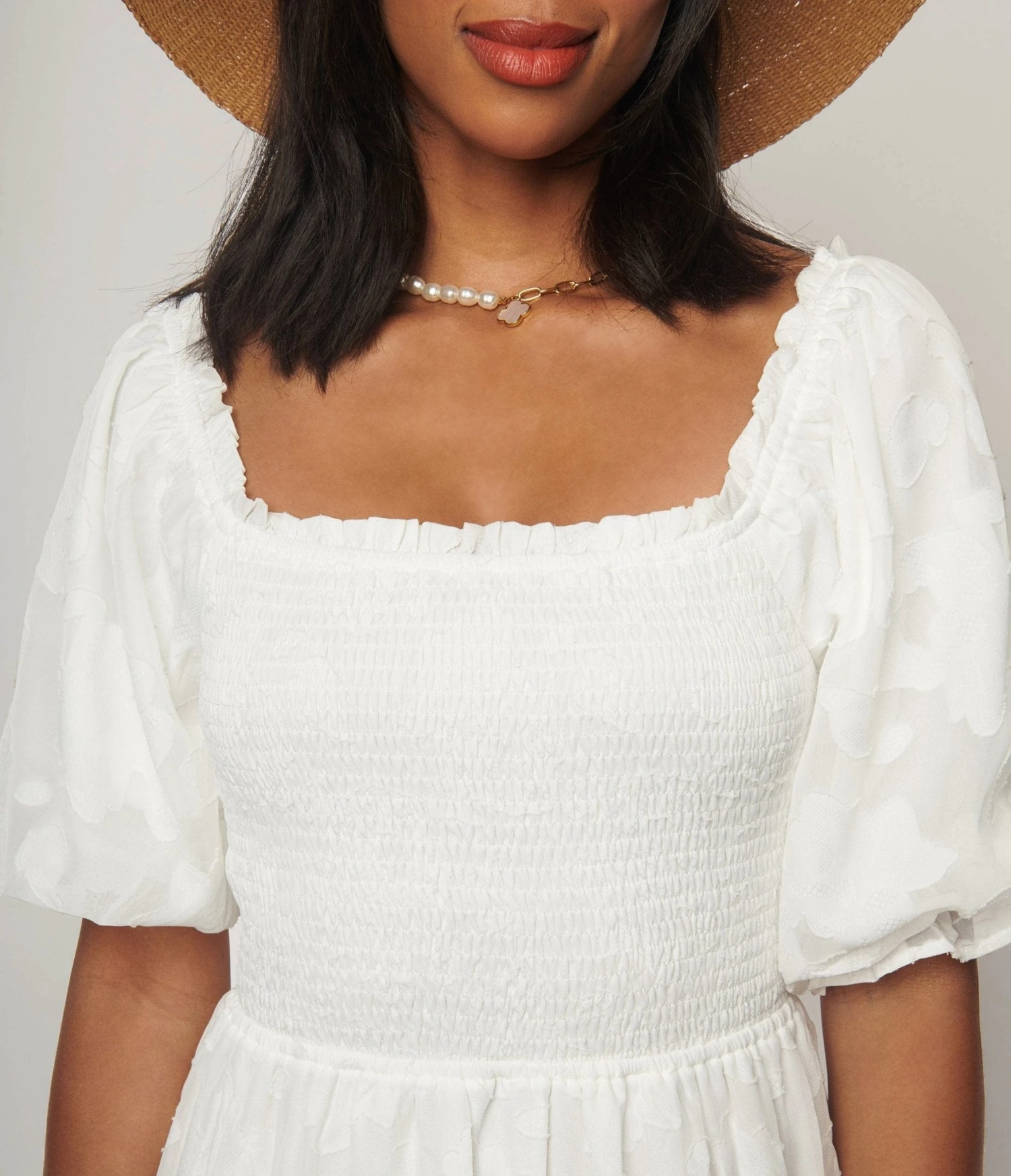 White Burnout Floral Smocked Midi Dress 3 White Burnout Floral Smocked Midi Dress - Image 3